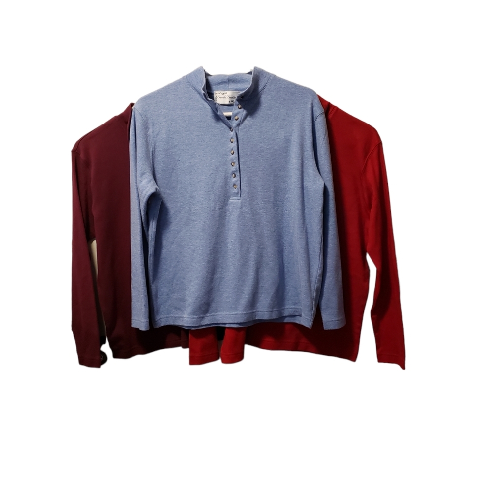 Sarah Bentley Women's Shirts (3) M, red,blue, brown.  Cotton.